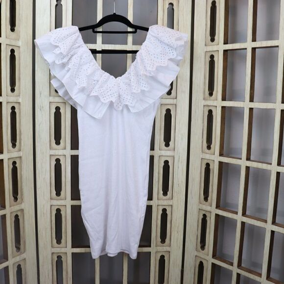 Zara White Eyelet Ruffle Collar Bodycon Mini Dress NWOT - Picture 4 of 9